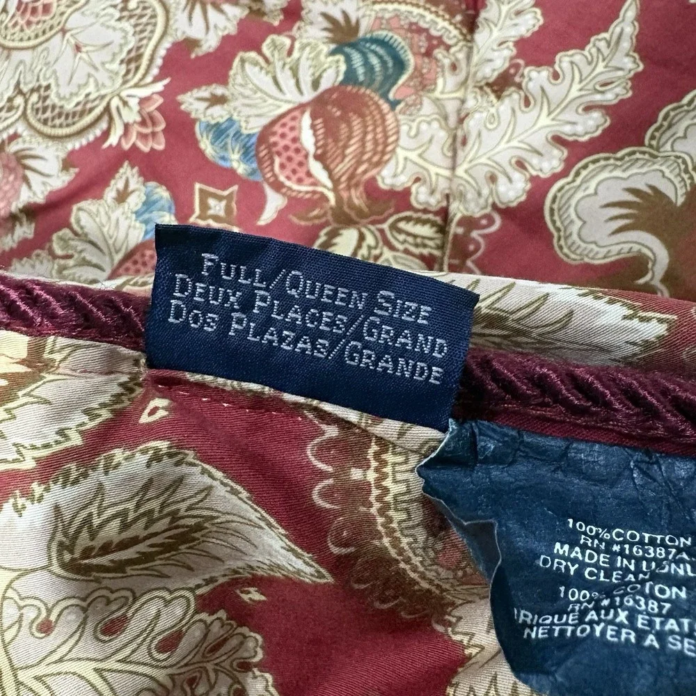 Vtg Ralph Lauren Jardiniere Full Queen Red Sateen Comforter Braided Trim USA